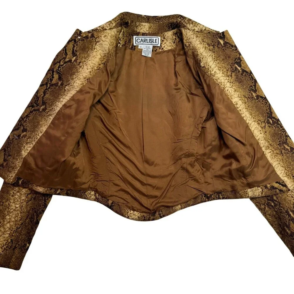 Carlisle Jacket Size 6 Cropped Snake Print Structured Quilted Blazer Y2K Vintage - Picture 3 of 13